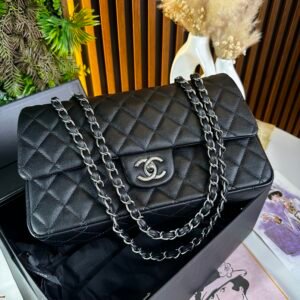 Sac channel Jumbo Noir Argent 30 CM